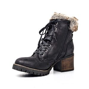 Steve Madden Comfort Faux Fur Fabric Zip Lace-up Winter Boots sz 7